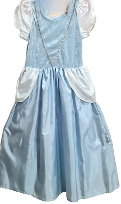 DISNEY AGE 5-7 CINDERELLA SPARKLE BLUE DRESS COSTUME + TIARA & RIBBON WAND ~ EUC - Image 1 of 4