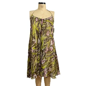 NWT Milly of NY women's floral leaf multicolor print silk halter dress size 8 - Picture 1 of 7