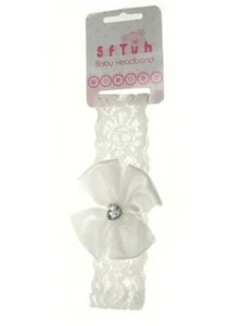 NEW BABY GIRLS WHITE FLOWER CENTRE LACE HAIRBAND BY SOFT TOUCH - Imagen 1 de 3