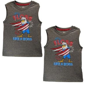Patriotic Youth Boys 2-Pc Eagle "Floss Like a Boss" Muscle Grey Tee Size XS(4/5) - Picture 1 of 4