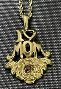 Signed Avon Mom Garnet-Color Stone Pendant Chain Vintage Necklace - Picture 1 of 13