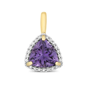 Amethyst and Diamond Trillion Pendant 9ct Yellow Gold Necklace Real Stones - Picture 1 of 3