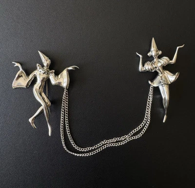 Unsigned REJA Chatelaine Figural Brooch Pierrot & Pierrette Dancers/Sterling - Image 1 of 4