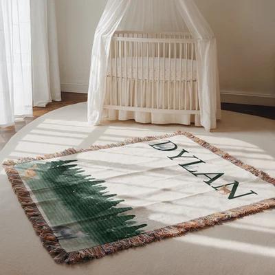 Cobertor de bebê personalizado floresta animal tecido nome chá de bebê presente - Imagem 1 de 4
