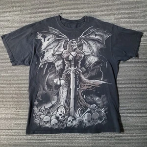 Y2K Liquid Blue AOP 2007 Fantasy Gravestone Reaper Demon Gothic Ultra Rare XL  - Picture 1 of 7