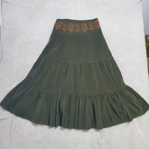 West 36 Maxirock Damen S olivgrün Cord Stufen Perlen Western Boho - Bild 1 von 11