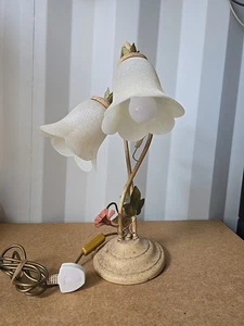 Vintage Toleware Style BHS Table Lamp Frosted Tulip Double Shade - Picture 1 of 19