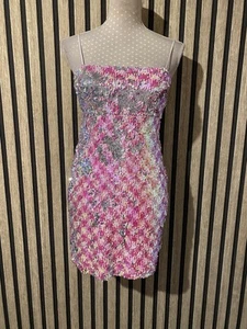 Topshop Silver Pink Full Sequin Mini Bodycon Dress Size 8 Ibiza Festival - Picture 1 of 4