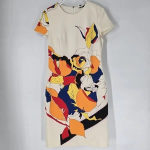 Prabal Gurung Cream Print Short Sleeve Sheath Dress Size 12 Made in Italy - Picture 1 of 9