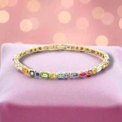 Hand Enameled Rainbow Amethyst, Ruby, Sapphire Bracelet in Gold - Image 1 of 4