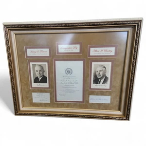 Harry Truman + Album W. Barkley Inaugurazione Cornice Autografata - 29"x.22,5" - Foto 1 di 5