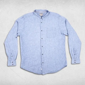 Quiksilver Waterman Button Up Shirt Mens XL Blue Long Sleeve Linen Casual Preppy - Picture 1 of 12