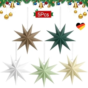 5 Stück Faltstern Weihnachten, 30cm Papiersterne Weihnachten 9 Zacken Faltsterne - Bild 1 von 15