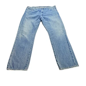Polo Ralph Lauren Jeans Mens 42x30 Blue Dungarees Distressed Hampton Straight - Picture 1 of 14
