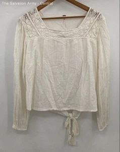 Free People Damen weiß Baumwolle Langarm Pullover Bluse Top Größe Large - Bild 1 von 10