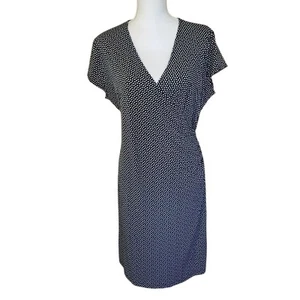 Jones New York Polka Dot Faux Wrap Dress XL Black White V Neck Stretchy NWT - Picture 1 of 11