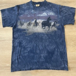 T-shirt vintage The Mountain grandi cavalli selvaggi blu tie dye USA natura - Foto 1 di 7