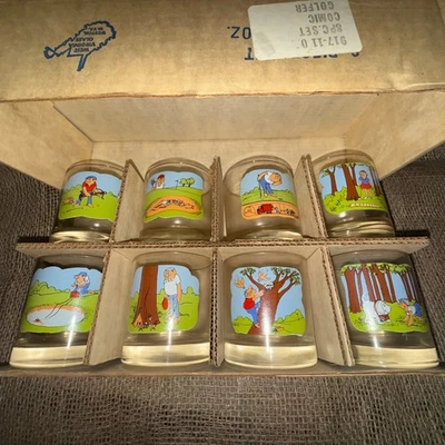 Ashby Comic Golf Whiskey Glasses Set of 8 1970 Vintage Original NIB A4 - Image 1 of 4