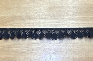 Black Lace, Floral Scalloped 1.5" wide Ruffled Sewing Trim, 5 Yards in 2 cuts - Picture 1 of 2