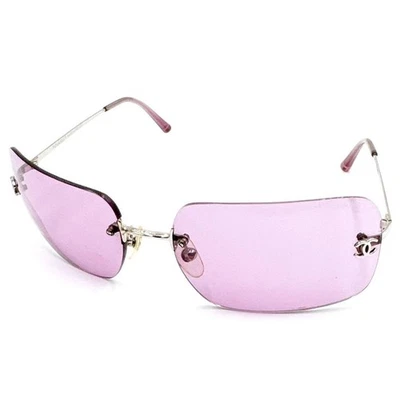 CHANEL 4017 c.124/76 Rimless Coco Mark Silver Frame Pink Lens Sunglasses Italy - Image 1 of 4