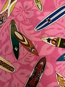 Pink Surf Surfboard Cotton Quilting Fabric 4 Yards - Picture 1 of 3