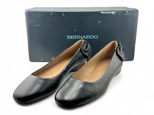 New Bernardo Eloise Dress Ballet Flats Black Calf Leather Size 7M Twist Bow Back - Picture 1 of 8