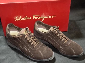Salvatore Ferragamo Brown Espresso Suede Leather Lucia Size 7 Shoes Sneakers HS5 - Picture 1 of 11