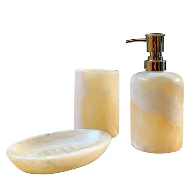 Juego de Baño en Dispensador de Jabón de Vidrio Ónix Nublado Accesorios Juego de Mármol Foto 1 de 4