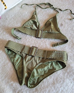 H&M Bikini Set Triangle Top Halter Olive Green Size US 6 EUR 36 As NEW - Picture 1 of 7
