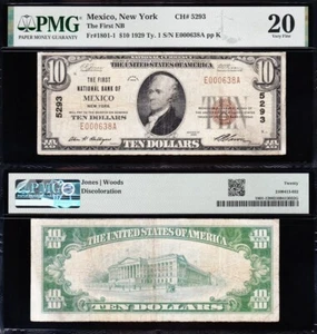 NICE *RARE* Bold & Crisp VF 1929 $10 MEXICO, NY National Banknote! PMG 20! 00638 - Picture 1 of 3