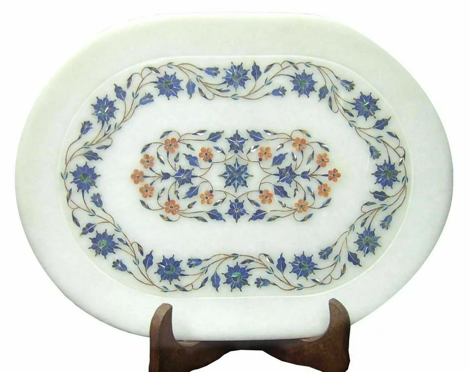 Bandeja de mármol arte floral incrustación piedras semipreciosas artesanía hogar decoración Foto 1 de 1