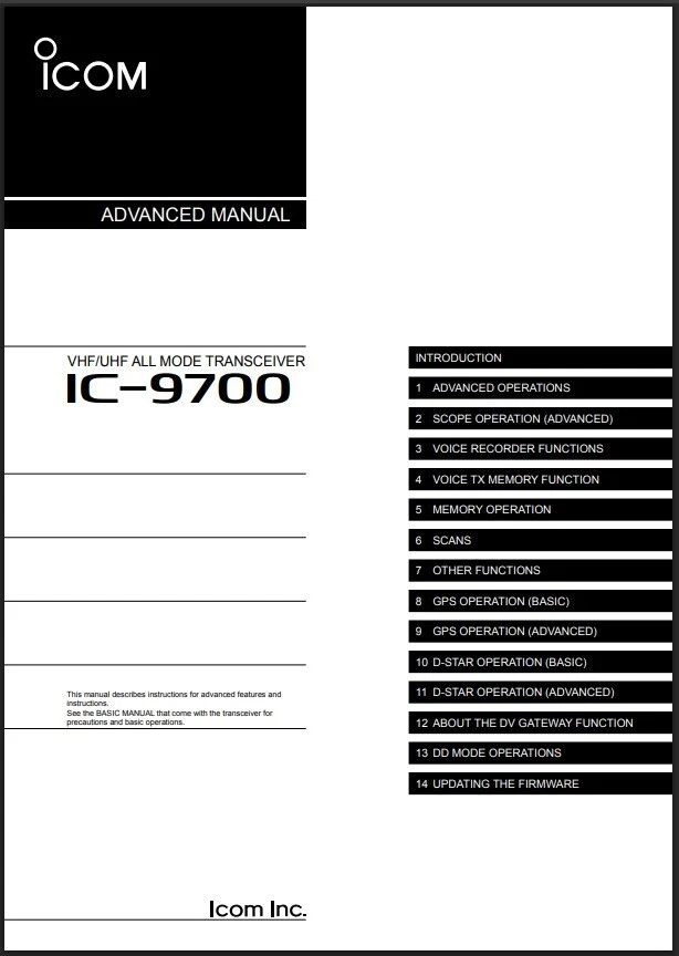 Manual avanzado Icom IC-9700: 196 páginas, a todo color, encuadernado en bobina, cubiertas de PVC Foto 1 de 1