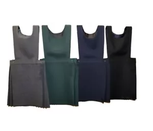 Girls Kids Pleated Pinafore School Uniform Dress Black Navy Grey Green - Picture 1 of 1