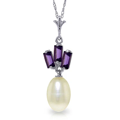 4.68 CTW 14K Solid White gold fine Ungraspable Amethyst pearl Necklace 20" - Image 1 of 4