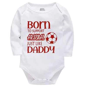 Personalised Born to Support Arsenal Just Like Daddy Baby Bodysuit Football Fans - Picture 1 of 11