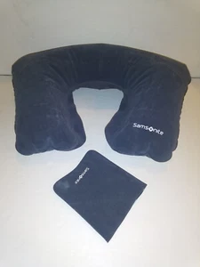 Samsonite Inflatable Airplane Travel Neck Support Pillow with Pouch Navy Blue - Picture 1 of 14