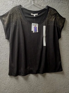 Ellen Tracy Company Shirt Womens XL Black Embellished Tee Blouse Top NWT 0598 - Picture 1 of 8