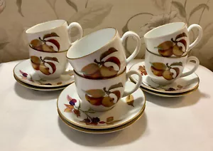 Lot 6pcs Royal Worcester Evesham Gold Fruit Design 3 Coffee Tea Cups, 3 Saucers - Picture 1 of 3