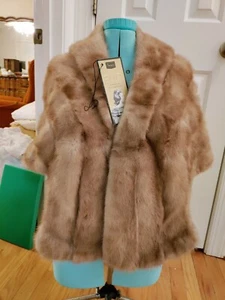 Sears Vintage Natural Mink Stole Light Brown Blond w/ Pockets and Original Tag - Picture 1 of 11