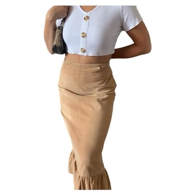 Falda vintage con volantes de pana tostada XS-S Foto 1 de 4