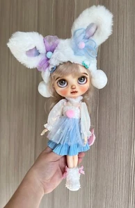 Blythe Doll Clothes -- Lovely White Bunny &Blue Dress Set (DBS) - Picture 1 of 24