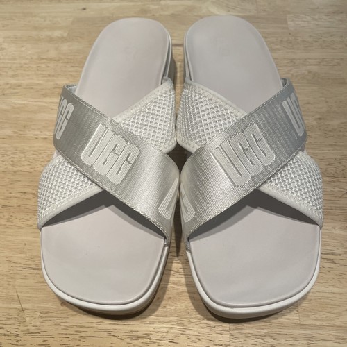 Sandali UGG Emily a rete slip on slide bianchi taglia 8 5 comodi casual da spiaggia *NUOVI*