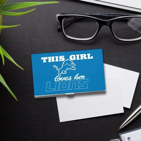 This Girl Loves Her Detroit Lions Fan Business Card Case ID Credit Wallet Cover