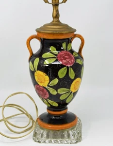 Vintage MCM Majolica Italian Amphora Vase Table Bed Lamp with Clear Glass Base - Picture 1 of 14