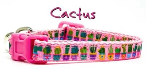 Cactus cat or small dog collar 1/2"wide adjustable handmade bell or leash - Picture 1 of 10