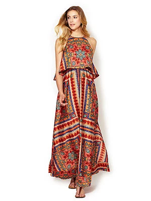 Nuevo con etiquetas Vestido Maxi Estampado Bufanda Tribal Étnico Naranja Torn by Ronny Kobo S $298 Foto 1 de 4