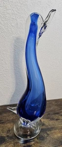 VTG MCM 20.5 inch Large Blown Glass Murano Solid Cobalt Blue Duck Penguin Swan - Picture 1 of 6
