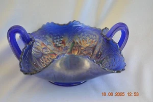Fenton carnival glass Lotus & Grape square Bonbon----blue - Picture 1 of 7