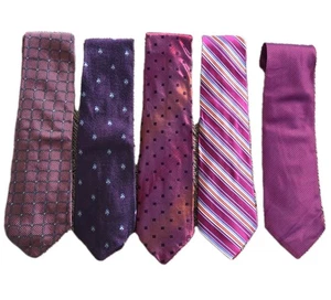 Men's Ties Assorted Lot Of 5 Geometric & Stripes 100% Silk Purple Blue Red - Afbeelding 1 van 17