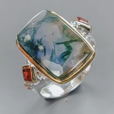 Jewelry ring 14 ct Natural Moss Agate Ring 925 Sterling Silver Size 8 /R437193 - Image 1 of 4
